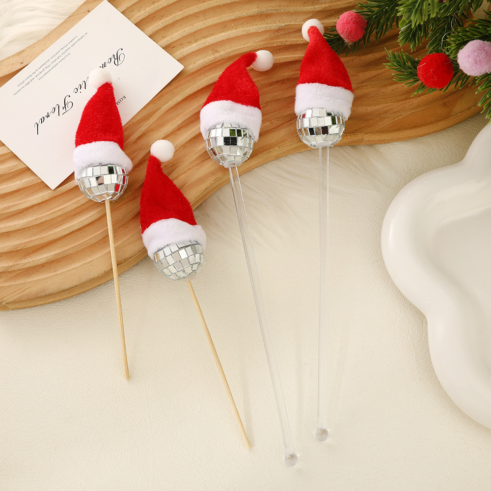 Cross-border Christmas hat disco ball cake dessert bamboo stick…