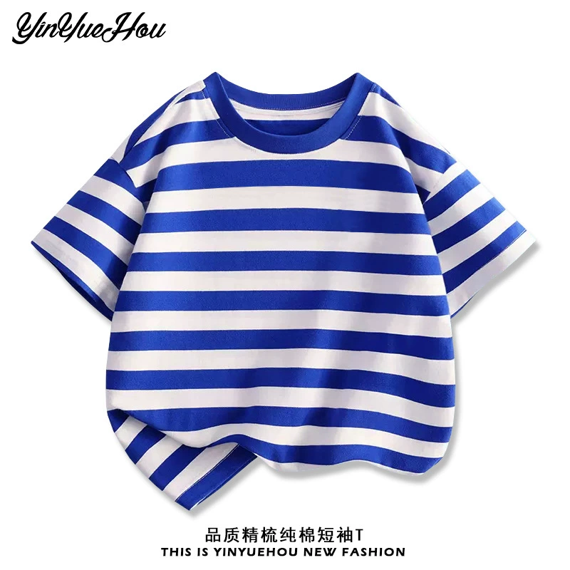 Children's solid T-shirt for men and women, with short sleeve, city style, children's clothing