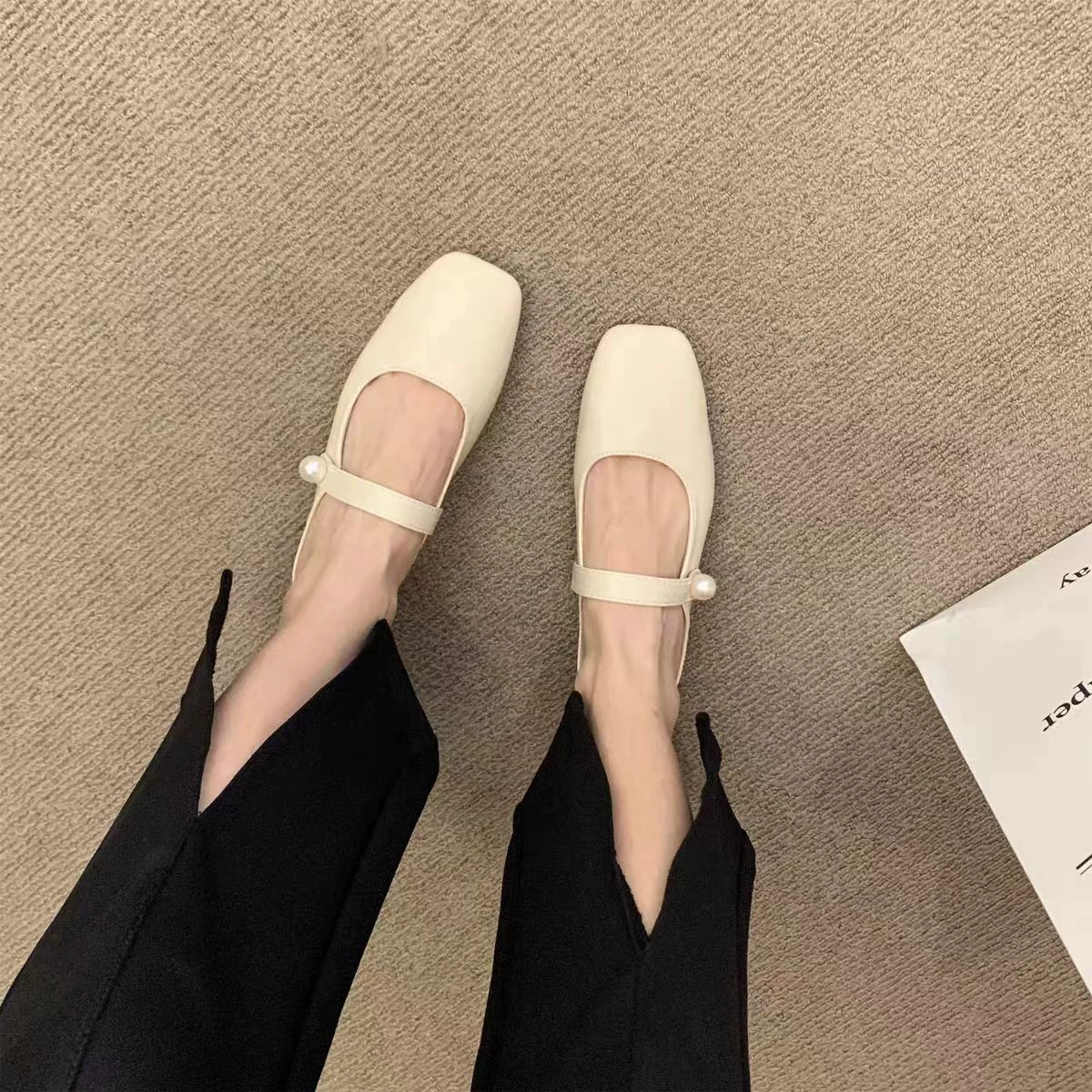 Pearl Baotou Half slippers Women wearing fairy wind 2024 Summer Mueller shoes flat bottom Maryzhen Baotou slippers women