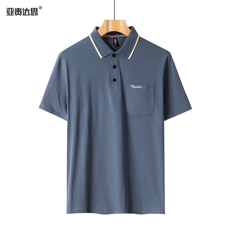 中高年男性純綿折り襟半袖tシャツ父装ゆるいおじいちゃんスウェット老頭シャツ純色老人装|undefined