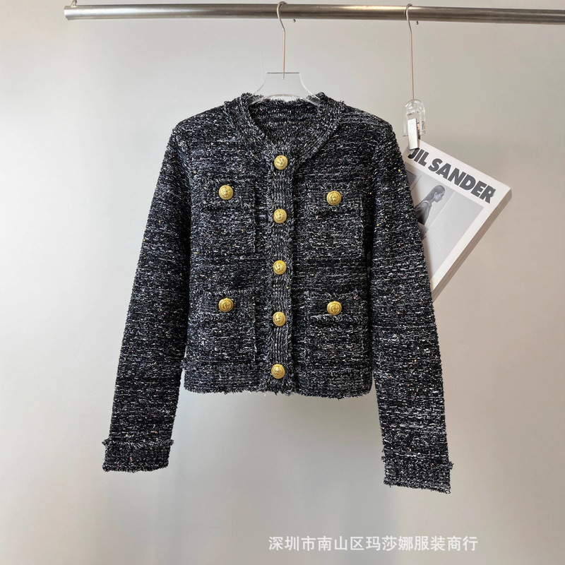 2025秋冬新款法式名媛粗花呢短款时尚小香风金属扣休闲百搭上衣|undefined