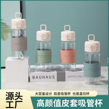 HD塑料水杯女生可爱高颜值大容量水杯500ml吸管杯塑料杯子耐高温