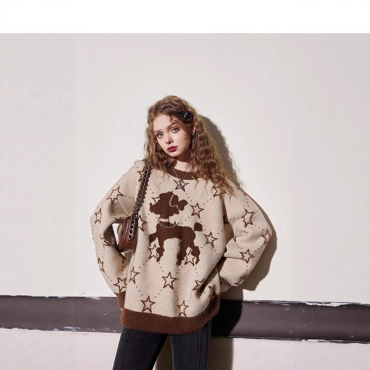 Winter sweater with a round collar