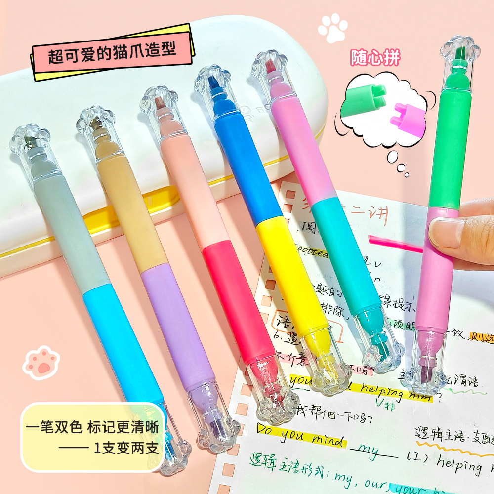 Doble cabeza de doble color marcador de punta de alumno de alto valor de color gato agarrar cuentas de color de bolígrafo de cuchillo de 12 colores conjunto