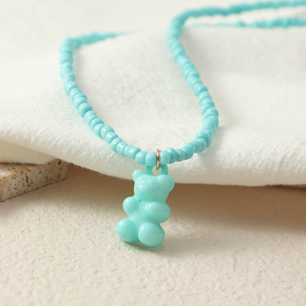 Hip Hop Bear Pendent  Candy Color Handmade Beads Necklace Wholesale Nihaojewelry display picture 12