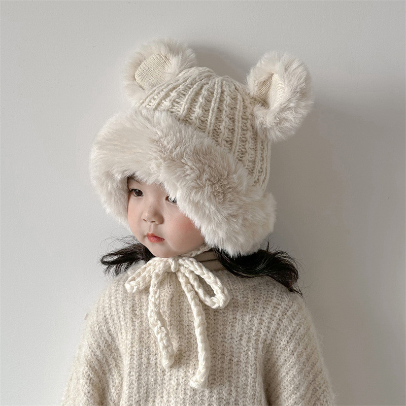 Unisex Children's hats Winter boys and girls ins plus cashmere knitted plush Lei Feng hat ear protection hat_voghion.com
