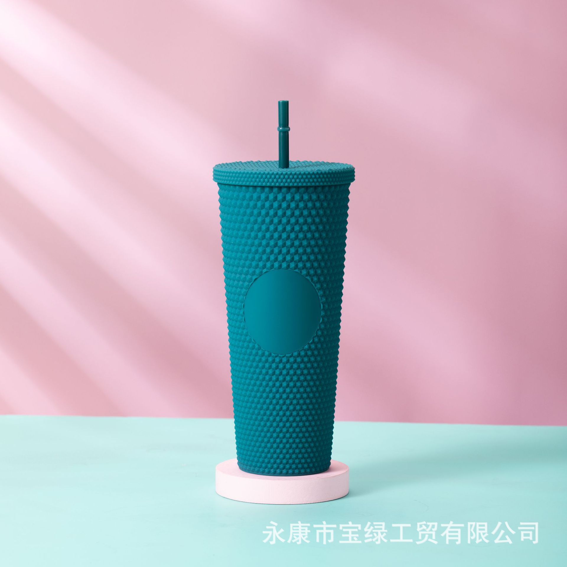 Taza de Plástico de Doble Capa 710ml, con Sorbete, Diseño Diamante/Durian, Transfronteriza