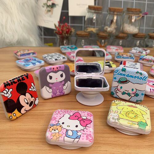 Cartoon square mirror airbag stand Kuromi convenient beauty makeup flip dual-sided mirror phone extensible folding stand