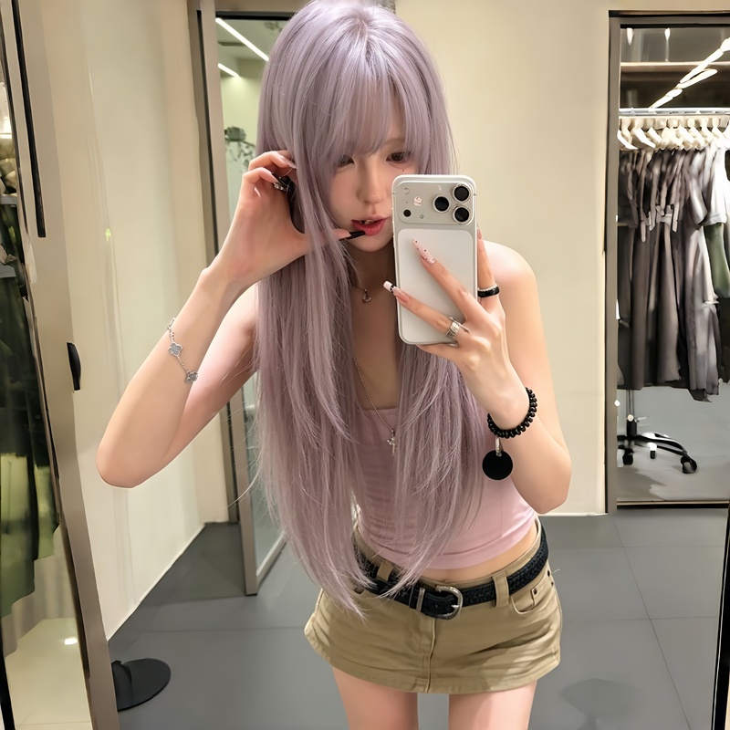 Internet celebrity wig for women, super long, light gray purple, JK long straight hair, light color, flattering, layered long straight hair, full wig Internet celebrity wig for women, super long, light gray purple, JK long straight hair, light color, flattering, layered long straight hair, full wig