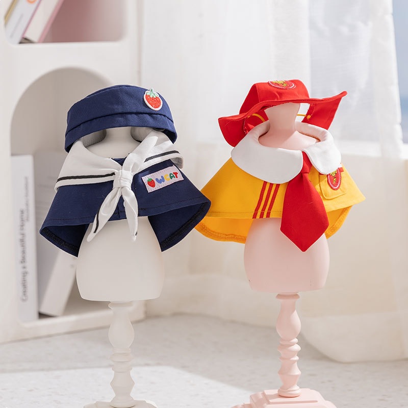 Primavera y verano nuevo colegio abrigo de cuello naval pareja con sombrero ropa de perro pequeño y mediano ropa de mascotas