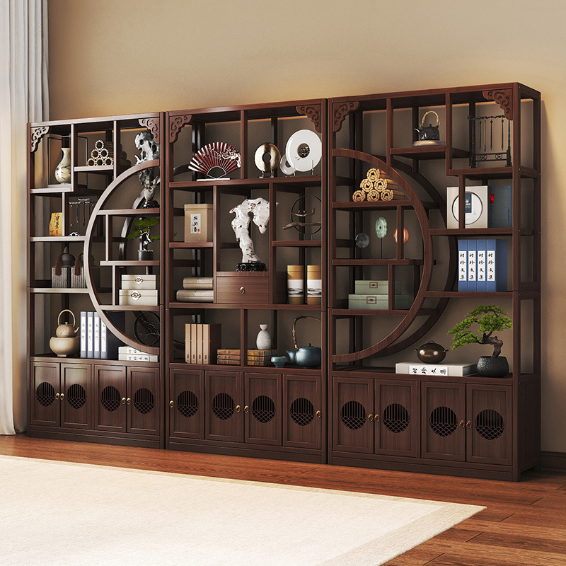 New Chinese-Style Antique Shelf Tea Room Storage Rack Tea Display Cabinet Non-Solid Wood Partition Multi-Purpose Shelf Living Room Ornament Rack