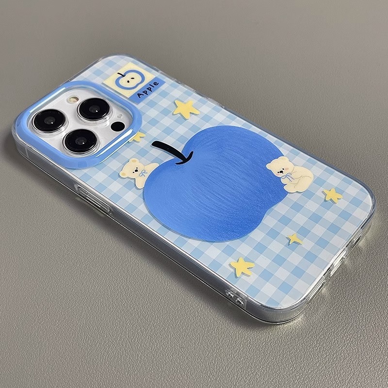 青いリンゴのクマさん iPhone 16 Pro用スマホケース 新型iPhone 15 Pro Max用漫画風13個性17|undefined