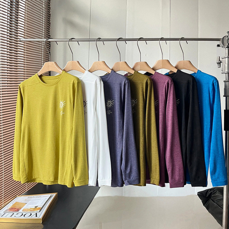 Outdoor Mountain Style! Spring Couple's Lightweight, Stretchy, Printed, Breathable, Comfortable Sports Crew Neck Casual Long-Sleeve T-Shirt