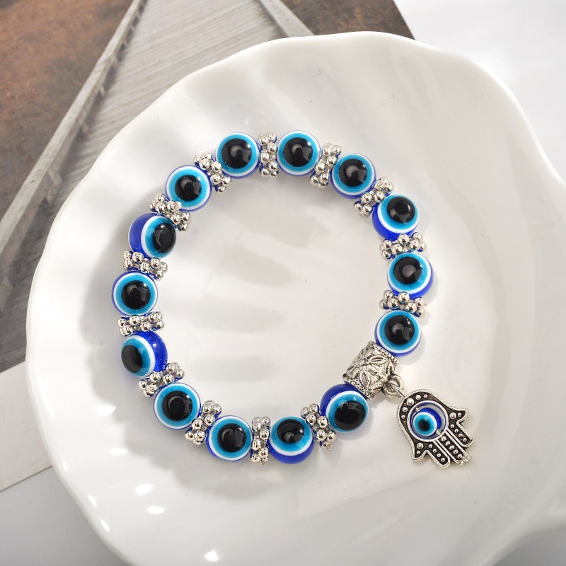 Retro Blue Eyes Palm Beads Pendant Bracelet Wholesale Nihaojewelry display picture 1