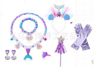 Collar de princesa sirena para niños Pulsera de perlas de concha Varita mágica para niños Accesorios de hadas para niños Traje de rol