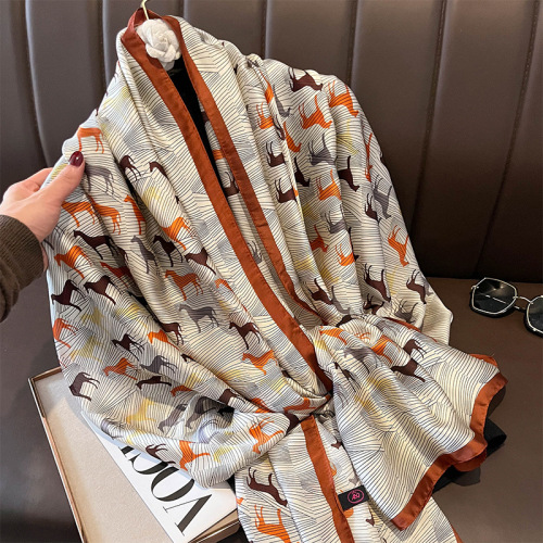 New silk satin scarf for women new retro pony fashion autumn and winter warm scarf for women dual-purpose shawl temperament scarf