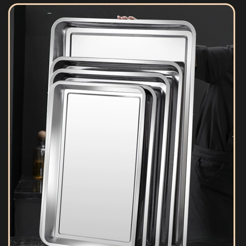 Очень большая квадратная тарелка, тарелка из нержавеющей стали, прямоугольная тарелка для риса на пару, тарелка для барбекю, коммерческая бытовая железная тарелка, обеденная тарелка, поднос для посуды