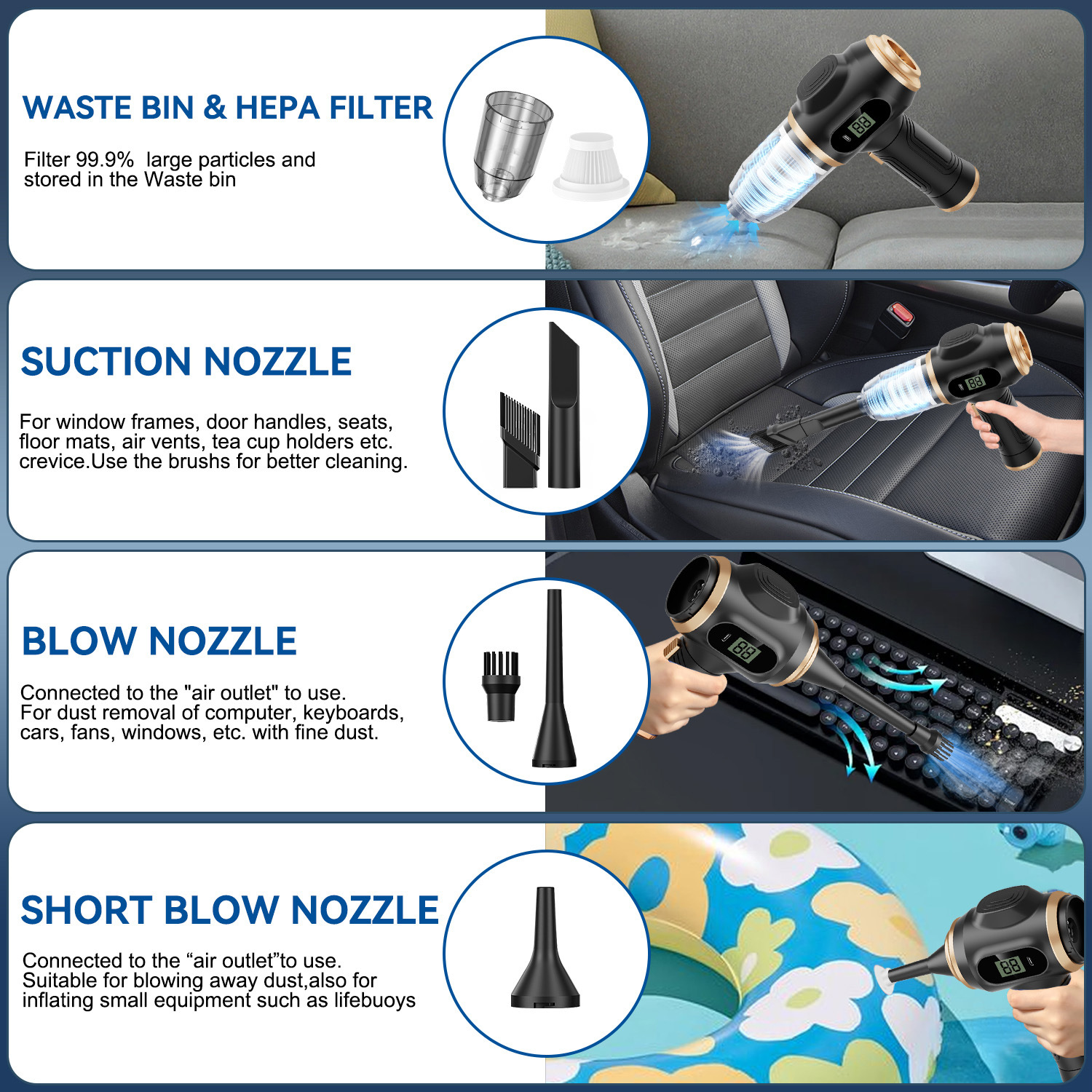 Factory Direct Supply Vacuum Cleaner, Wireless Portable High-Suction Vacuum Cleaner, Car-Mounted Household Vacuum Cleaner, Blowing and Suction Integrated Mini Vacuum Cleaner