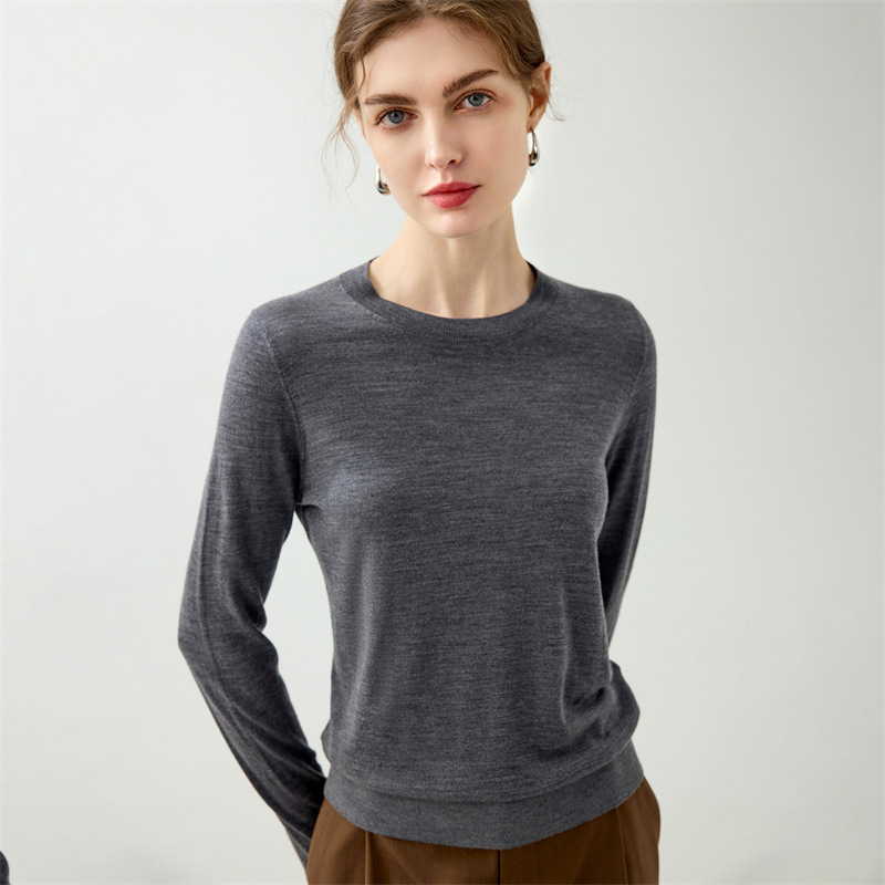 Fine-Spun 100% Fine Wool Round-Neck Knit Pullover Sweater for Women, Long-Sleeve, Thin, Loose-Fitting, Casual, Simple Fine-Spun 100% Fine Wool Round-Neck Knit Pullover Sweater for Women, Long-Sleeve, Thin, Loose-Fitting, Casual, Simple