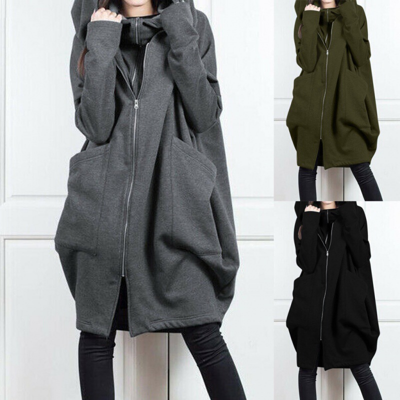 2021 Amazon AliExpress Hooded Pocket Sweatshirt Zipper Long Fake Two-piece Loose Jacket for Women