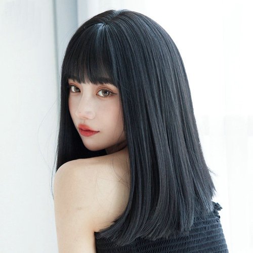 Wig female short straight hair comic bangs fashion internet celebrity short hair natural realistic black long straight new style hair cover manufacturer