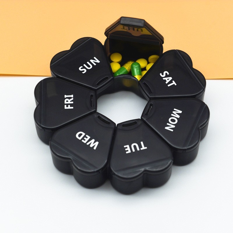 亚马逊热卖一周药盒花型七天长条款七格药盒圆形14格药盒随身携带