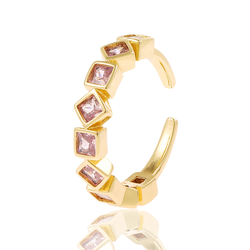 Simple Style Rhombus Copper Open Ring Plating Zircon Copper Rings