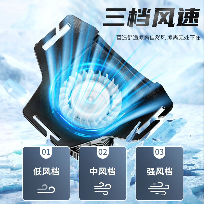 Transfronterizos nuevos fuertes faro de alta potencia láser blanco ventilador de disipación de calor USB antorcha de advertencia montada en la cabeza