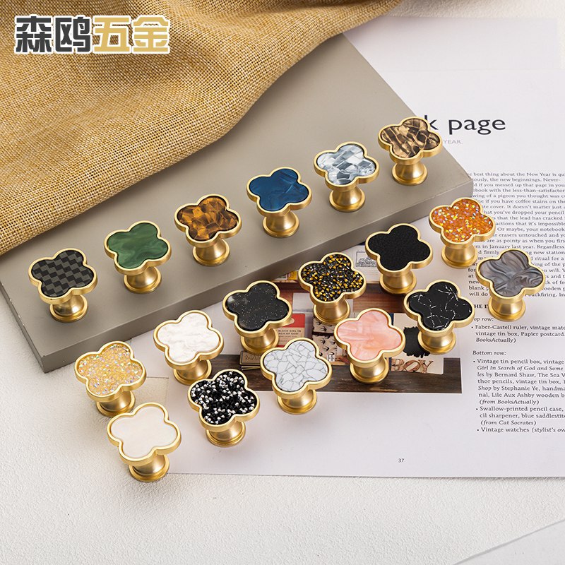 Four-Leaf Clover Handle Colorful Zinc Alloy Single Hole Handle Wardrobe Cabinet Drawer Modern Simple Hardware Door Handle