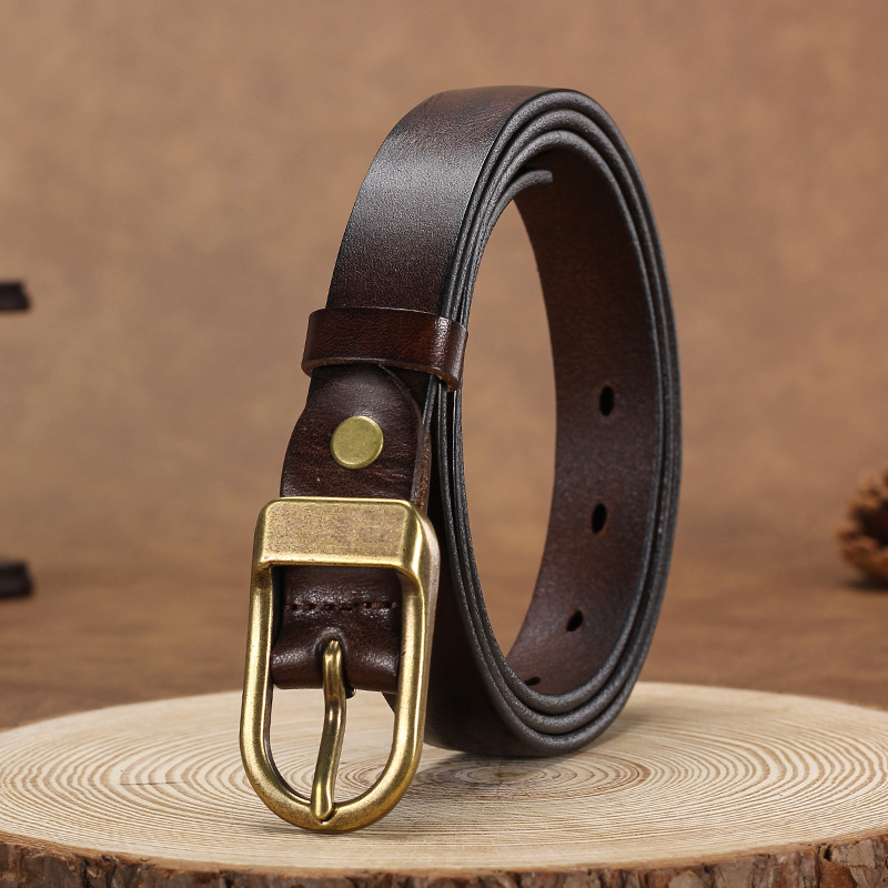 2.5cm Wide Vintage Distressed Decorative Belt Unisex Genuine Cowhide Leather Fashion Versatile Belt - Thumbnail 8