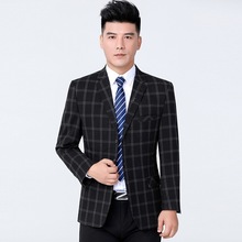 2025秋冬新款中青年男士格子西服商务休闲爸爸装羊毛单西便服外套