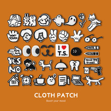 厂家直销绣花布贴卡通可爱猫王贴服装辅料热熔刺绣布贴饰品配件