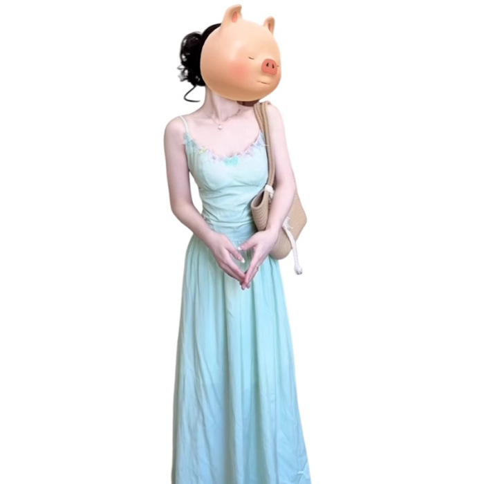 2025 新しいフランスの美しいサスペンダードレス女性の夏の小さな海辺の休暇気質妖精のロングドレス|undefined