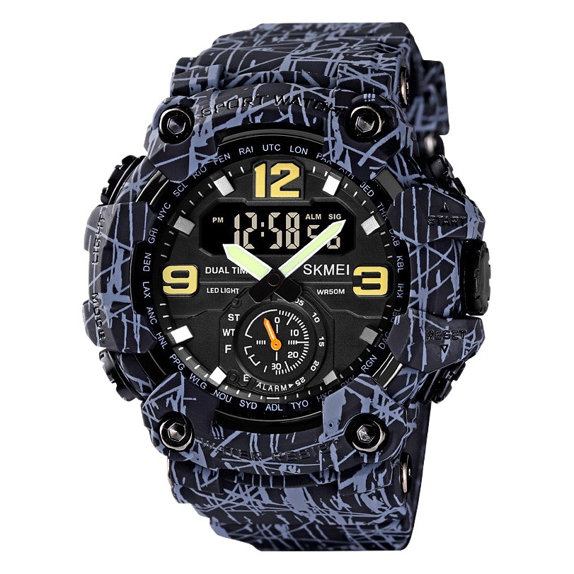 Skmei nuevo reloj electrónico de doble pantalla deportivo multifuncional reloj de Montañismo al aire libre para hombres de estilo europeo y Americano para estudiantes