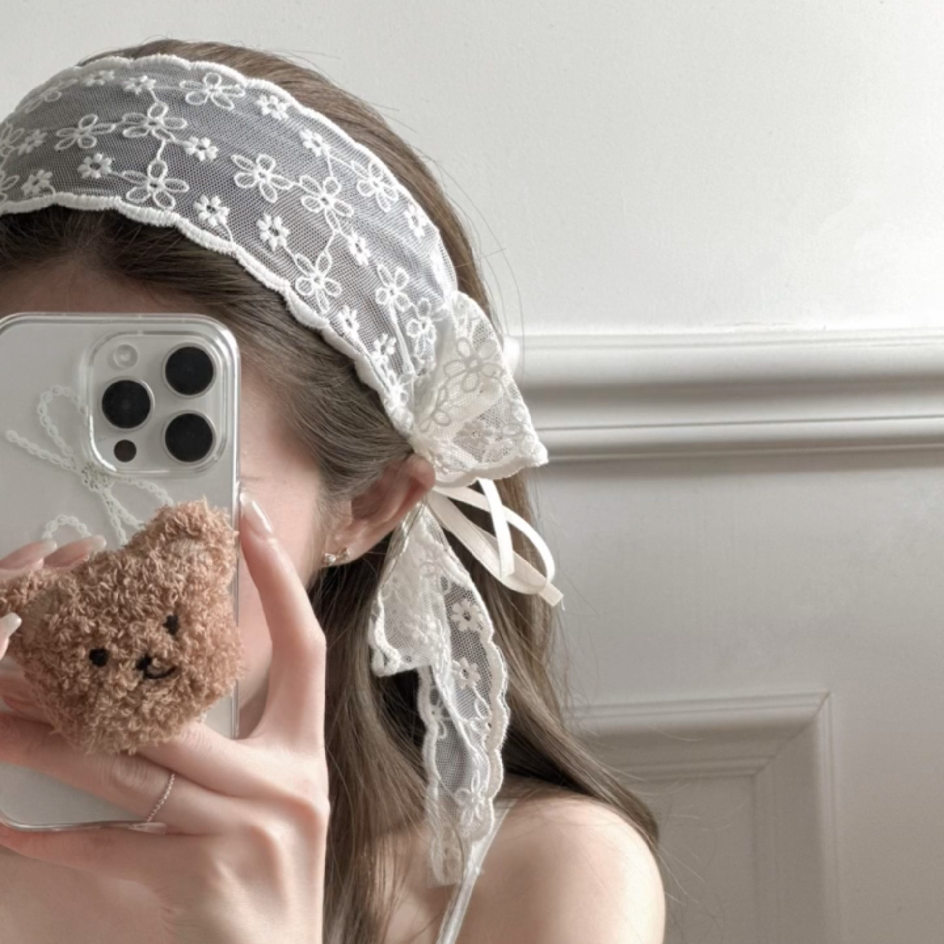 Diadema de ala ancha de encaje de lazo de malla francesa Diadema para mujer Estilo pastoral Cinta de verano Tocado Adornos para el cabello de alta calidad