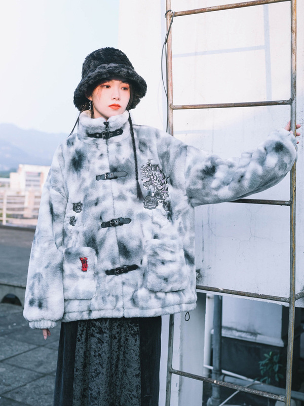 Factory Direct Supply Imitation Rabbit Velvet Jacket Men's and Women's Winter New Chinese Coat National Style Embroidered Fur Warm Top