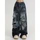 American High Street Inkjet Ripped Jeans for Men and Women Summer 2025 New Heavy-Duty Washed Handsome Street Wide-Leg Pants
