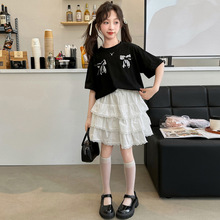 女大童夏季套装裙2024新款韩版洋气蛋糕裙女孩夏装短袖短裙两件套