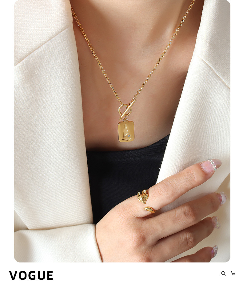 ins wind OT fibbia pendente quadrato triangolare zircone intarsiato collana geometrica titanio acciaio K oro catena clavicola unisex_voghion.com