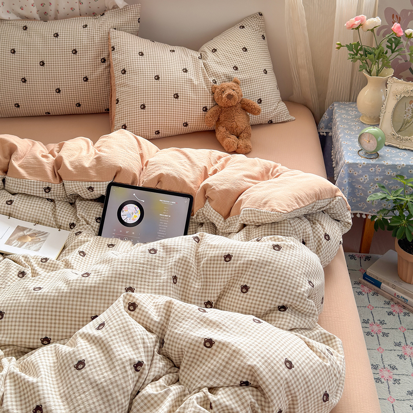 Una clase de cuatro piezas de grado materno-infantil de algodón puro de doble capa de algodón en la cama cubierta de sábanas de cama nueva cama de dormitorio Kasa San set de 4 piezas