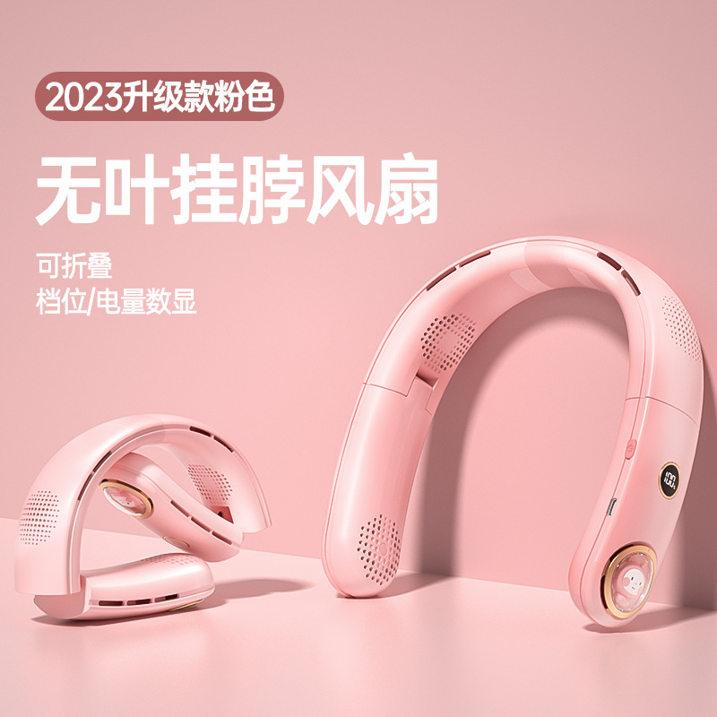 Ventilador de Cuello Portátil 2023, Plegable, Recargable por USB, con Pantalla Digital, Mini Ventilador de Mano para Exteriores