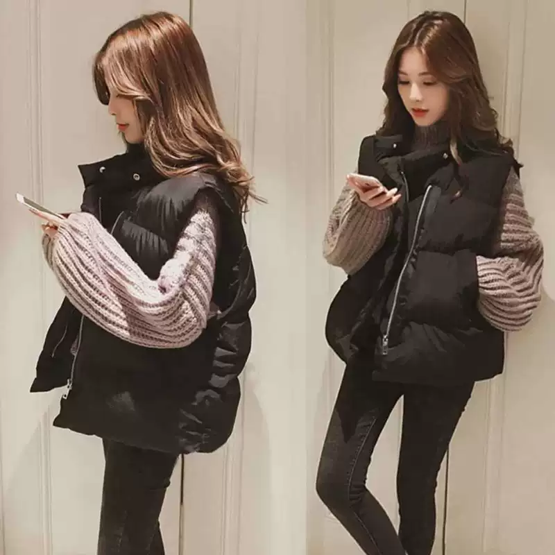 Winter short vest with down, jacket for students, Korean style, oversize, increased thickness