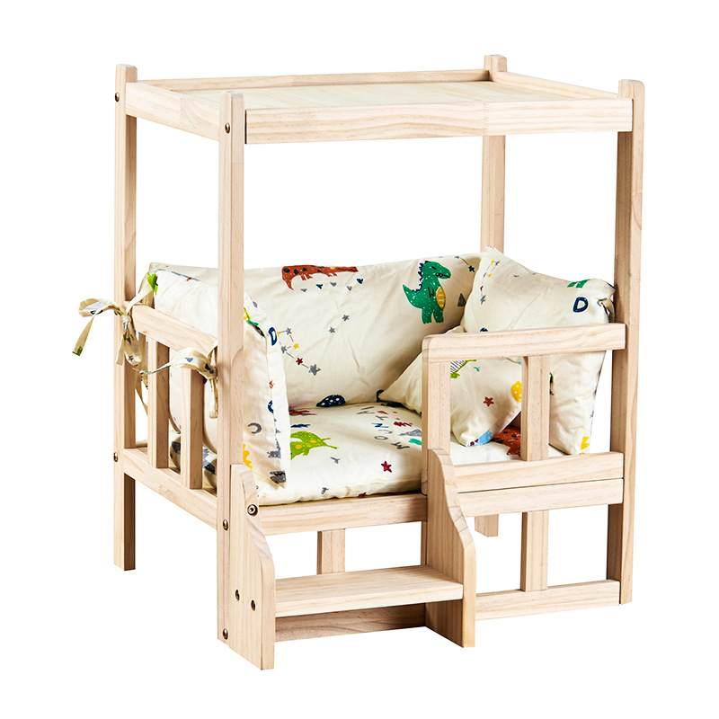 Cama para mascotas de madera maciza cama de perro de doble capa peluche perrera de perro pequeño cuatro estaciones mesita de noche universal nido de gato cama de perro de madera