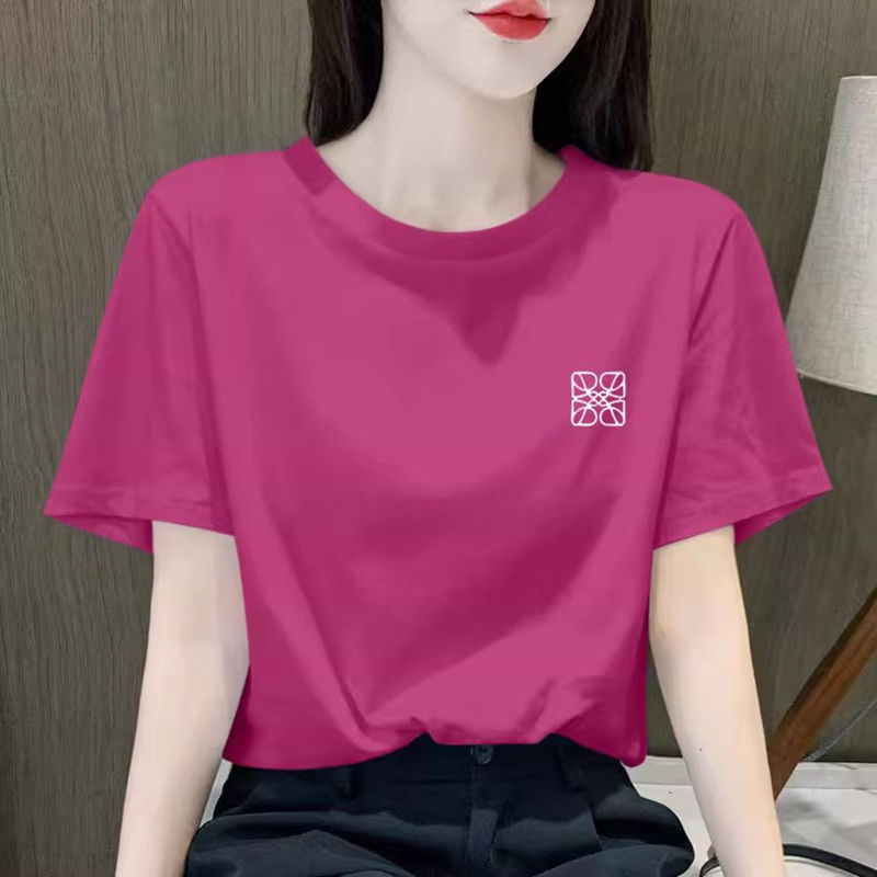 2026 Spring/Summer New Korean Style Rose Red T-Shirt for Women, Short Sleeve, Regular Shoulder, Pure Cotton, Loose Fit, Tummy-Covering Inner Top 2026 Spring/Summer New Korean Style Rose Red T-Shirt for Women, Short Sleeve, Regular Shoulder, Pure Cotton, Loose Fit, Tummy-Covering Inner Top