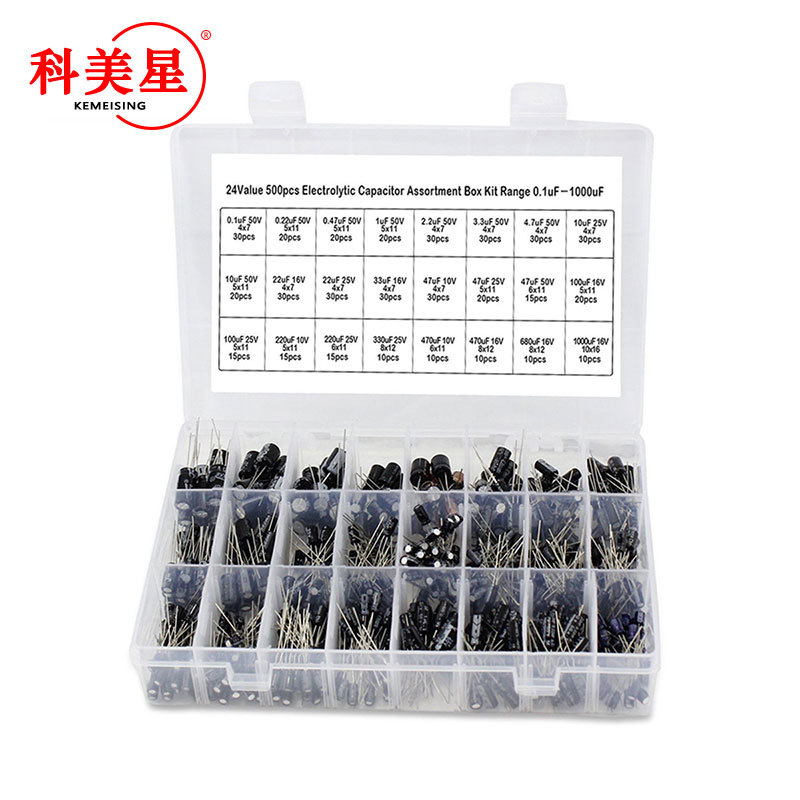 Set of 24-specification 500pcs Electrolytic Capacitor Classification Box Kit (Range: 0.1uF - 1000uF)