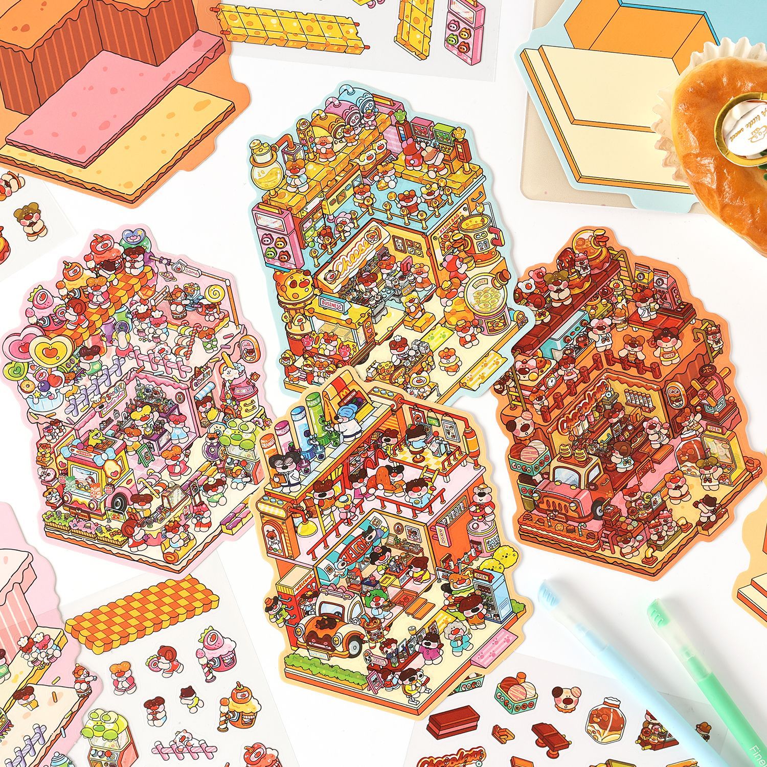悦真糖果贩卖屋创意贴纸造景贴纸 跨境贴纸儿童贴纸pet3d立体贴纸