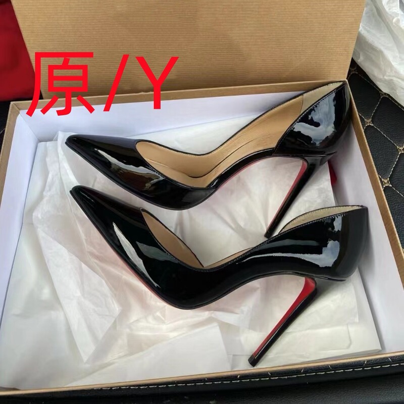 High Version Side Empty Red Bottom Patent Leather High Heels 2024 New Cyber Celebrity Pointed Side Empty Red Bottom Leather High Heels for Women