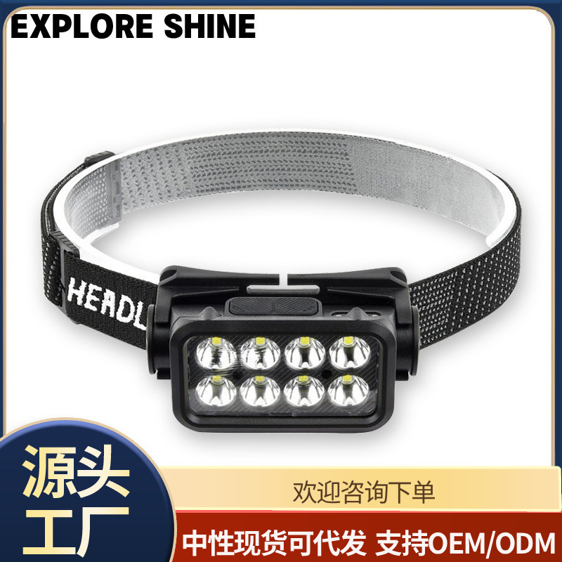 跨境8LED头灯多功能便捷式强光户外夜跑钓鱼头戴式强光工作灯