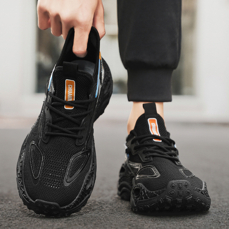 2025 nuevos zapatos de hombre, zapatos para correr transpirables tejidos voladores, zapatos de baloncesto de tendencia casual, aumento elástico de malla, zapatos deportivos de amortiguación