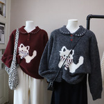 [比正]2025秋冬新韩系娃娃领猫咪提花减龄显瘦百搭套头毛衣女5648